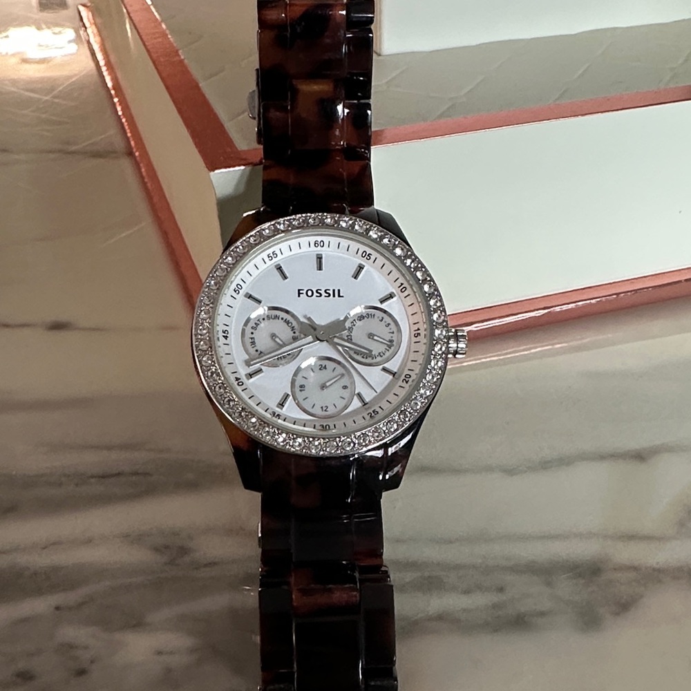 Fossil Tortoise Shell and Silver Women's Watch